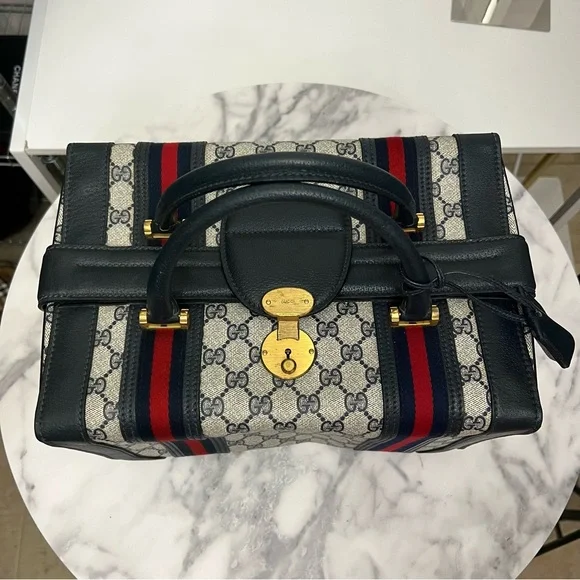 Vintage Gucci | Navy Train Case Luggage Bag - Picture 7 of 17